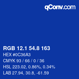 カラーコード: RGB 12.1 54.8 163 | qconv.com