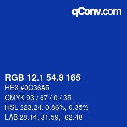 カラーコード: RGB 12.1 54.8 165 | qconv.com