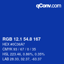 カラーコード: RGB 12.1 54.8 167 | qconv.com