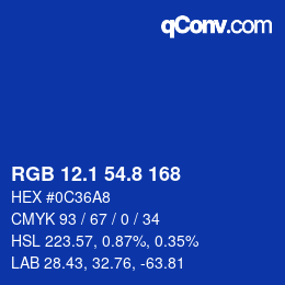 カラーコード: RGB 12.1 54.8 168 | qconv.com
