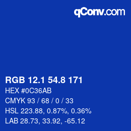 カラーコード: RGB 12.1 54.8 171 | qconv.com