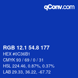 カラーコード: RGB 12.1 54.8 177 | qconv.com