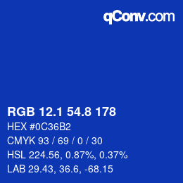 カラーコード: RGB 12.1 54.8 178 | qconv.com