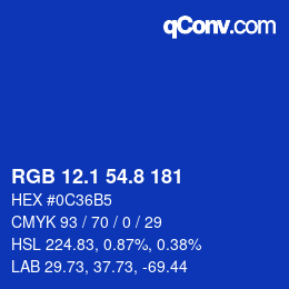 カラーコード: RGB 12.1 54.8 181 | qconv.com