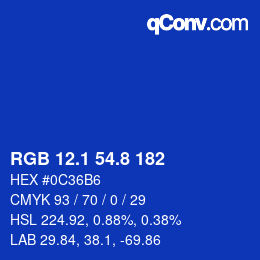 カラーコード: RGB 12.1 54.8 182 | qconv.com