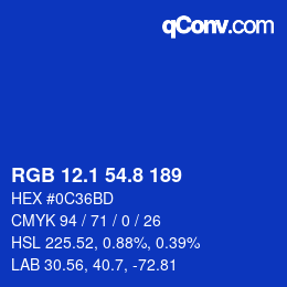 カラーコード: RGB 12.1 54.8 189 | qconv.com