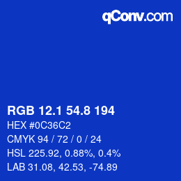 カラーコード: RGB 12.1 54.8 194 | qconv.com