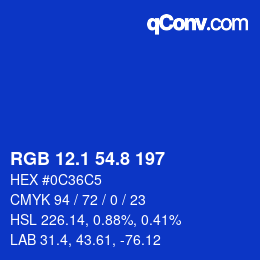 カラーコード: RGB 12.1 54.8 197 | qconv.com