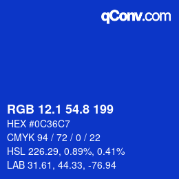 カラーコード: RGB 12.1 54.8 199 | qconv.com