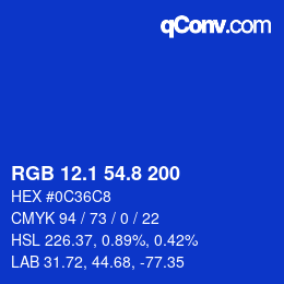 カラーコード: RGB 12.1 54.8 200 | qconv.com