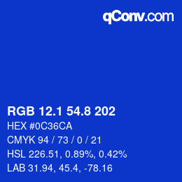 カラーコード: RGB 12.1 54.8 202 | qconv.com