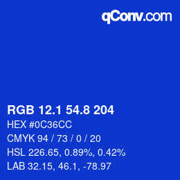 カラーコード: RGB 12.1 54.8 204 | qconv.com