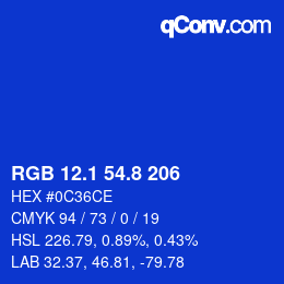 カラーコード: RGB 12.1 54.8 206 | qconv.com