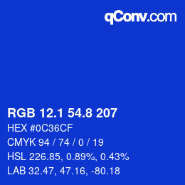 カラーコード: RGB 12.1 54.8 207 | qconv.com