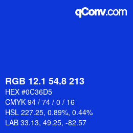 カラーコード: RGB 12.1 54.8 213 | qconv.com