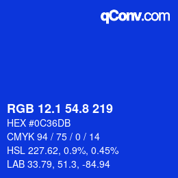 カラーコード: RGB 12.1 54.8 219 | qconv.com