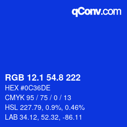 カラーコード: RGB 12.1 54.8 222 | qconv.com