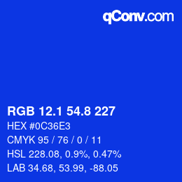 カラーコード: RGB 12.1 54.8 227 | qconv.com