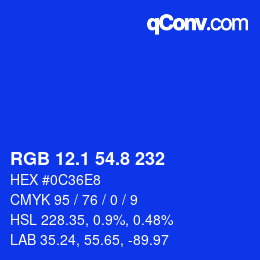カラーコード: RGB 12.1 54.8 232 | qconv.com