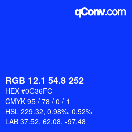 カラーコード: RGB 12.1 54.8 252 | qconv.com
