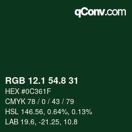 Color code: RGB 12.1 54.8 31 | qconv.com