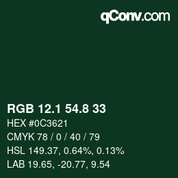 カラーコード: RGB 12.1 54.8 33 | qconv.com