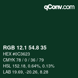 Color code: RGB 12.1 54.8 35 | qconv.com