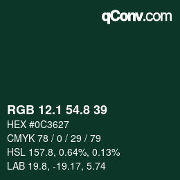 カラーコード: RGB 12.1 54.8 39 | qconv.com