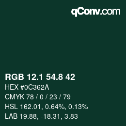 カラーコード: RGB 12.1 54.8 42 | qconv.com