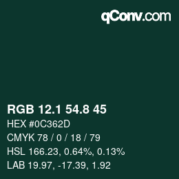 カラーコード: RGB 12.1 54.8 45 | qconv.com