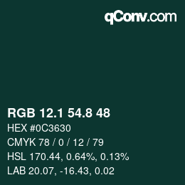 カラーコード: RGB 12.1 54.8 48 | qconv.com