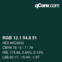 Color code: RGB 12.1 54.8 51 | qconv.com