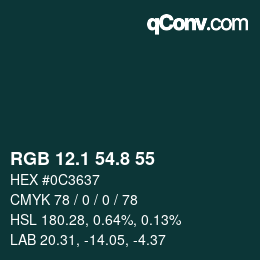 Color code: RGB 12.1 54.8 55 | qconv.com