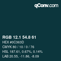 Color code: RGB 12.1 54.8 61 | qconv.com
