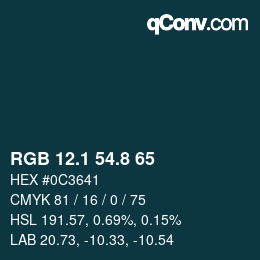 カラーコード: RGB 12.1 54.8 65 | qconv.com