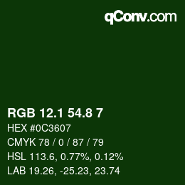 カラーコード: RGB 12.1 54.8 7 | qconv.com