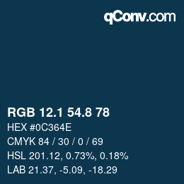 カラーコード: RGB 12.1 54.8 78 | qconv.com