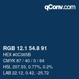Color code: RGB 12.1 54.8 91 | qconv.com