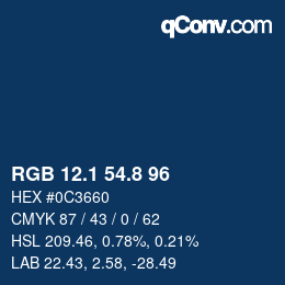 カラーコード: RGB 12.1 54.8 96 | qconv.com