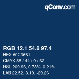 カラーコード: RGB 12.1 54.8 97.4 | qconv.com