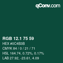 カラーコード: RGB 12.1 75 59 | qconv.com