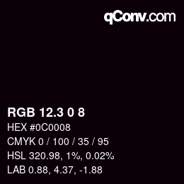カラーコード: RGB 12.3 0 8 | qconv.com