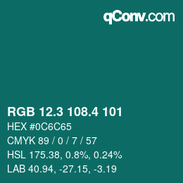 カラーコード: RGB 12.3 108.4 101 | qconv.com