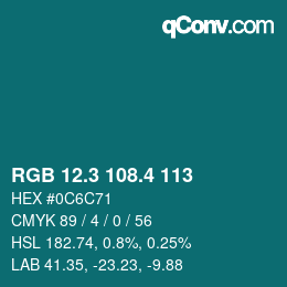 カラーコード: RGB 12.3 108.4 113 | qconv.com