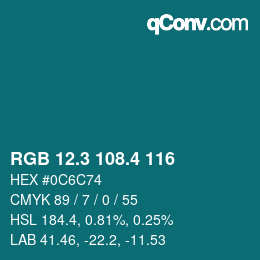 カラーコード: RGB 12.3 108.4 116 | qconv.com
