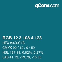 カラーコード: RGB 12.3 108.4 123 | qconv.com