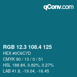 カラーコード: RGB 12.3 108.4 125 | qconv.com