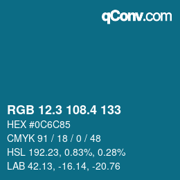 カラーコード: RGB 12.3 108.4 133 | qconv.com