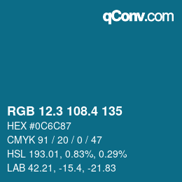 カラーコード: RGB 12.3 108.4 135 | qconv.com