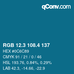 カラーコード: RGB 12.3 108.4 137 | qconv.com
